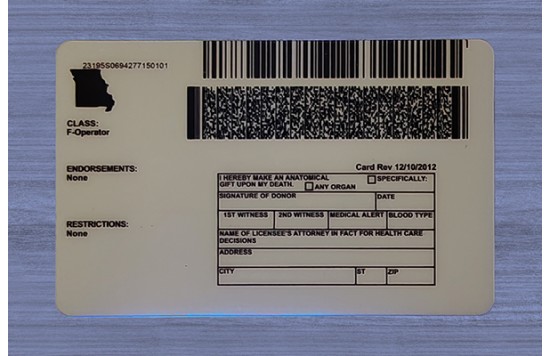 	 Missouri Fake id front side