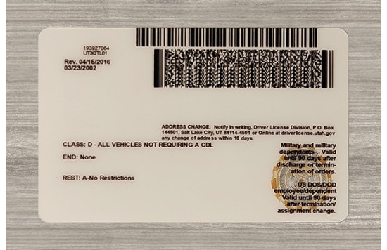 Utah Fake id front side